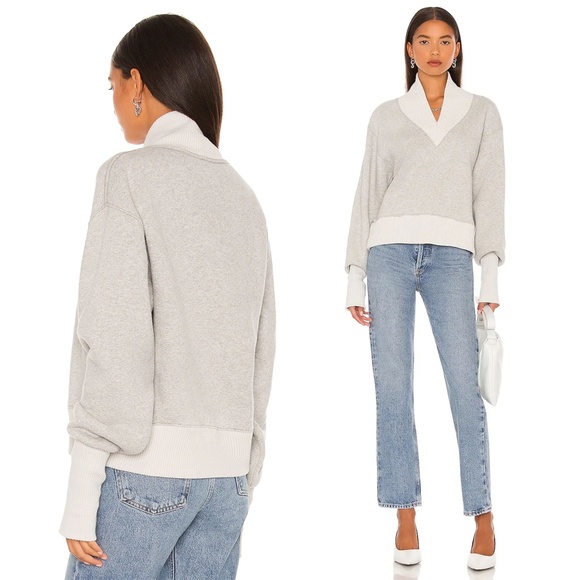 AGOLDE x REVOLVE | Klara Extended V-Neck Sweatshirt in Grey Heather | Size Small - Picture 2 of 9